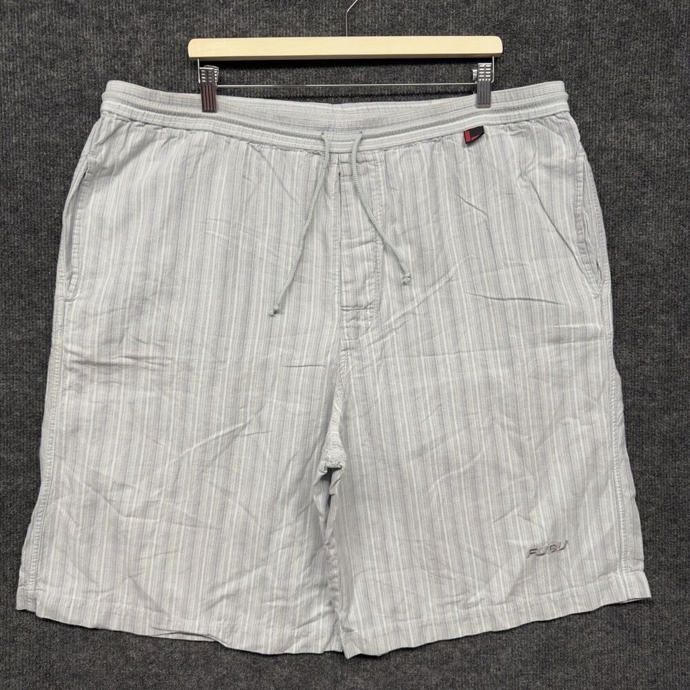 Vintage Fubu Lounge Shorts Men's Size 2XL Button Fly Drawstring Gray Striped Y2K